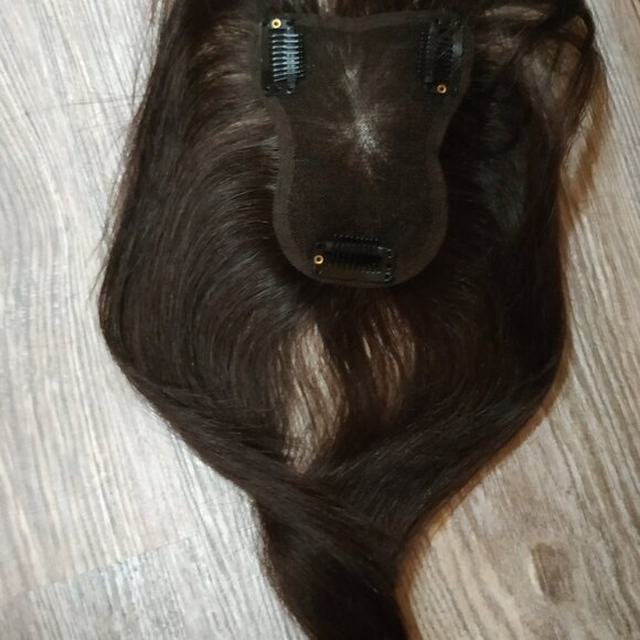 Real Human Hair Topper with Bangs, 10" Cocoa Brown - Picture 7 of 7